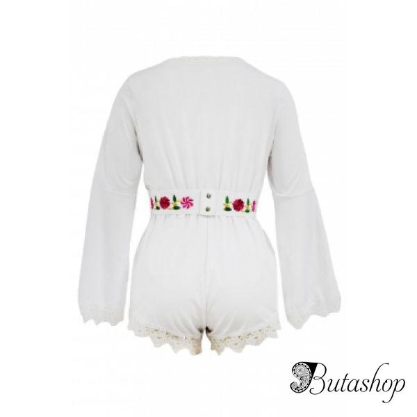Белый комбинезон ромпер с вышитым поясом - www.butashop.com