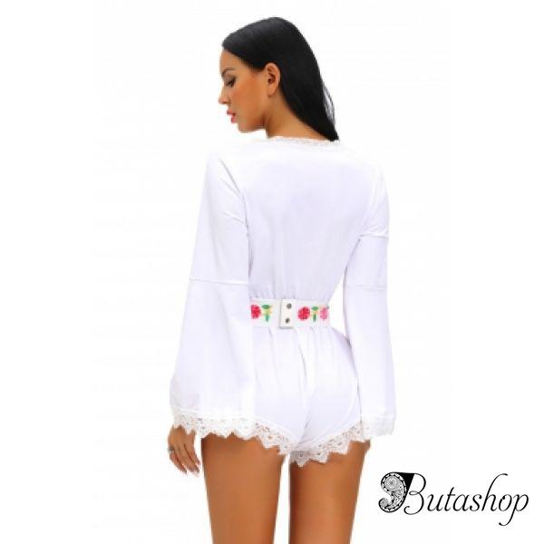 Белый комбинезон ромпер с вышитым поясом - www.butashop.com
