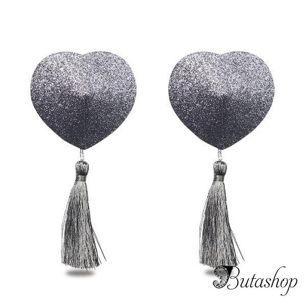 Reusable Glitter Heart Tassel Nipple Pasties - www.butashop.com