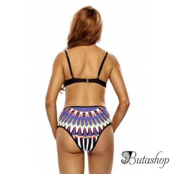 Multicolor Tribal Print 2pcs High Waist Swimsuit - www.butashop.com