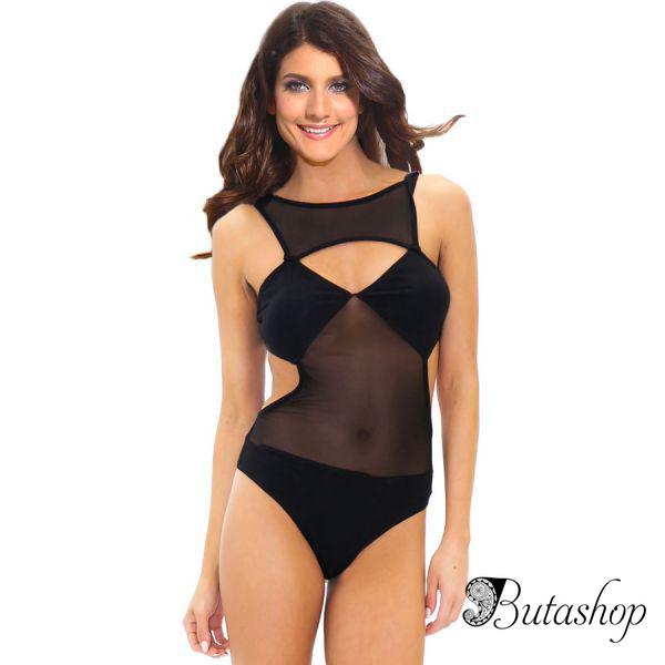 Черный боди с полупрозрачными вставками - www.butashop.com
