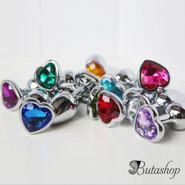 Анальная пробка сердечко, с красным камушком, размер М - www.butashop.com