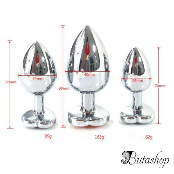 Анальная пробка сердечко, с красным камушком, размер М - www.butashop.com