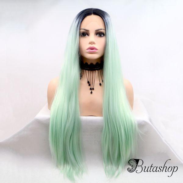 Длинный парик на сетке минтоловое омбре из ровных волос - www.butashop.com