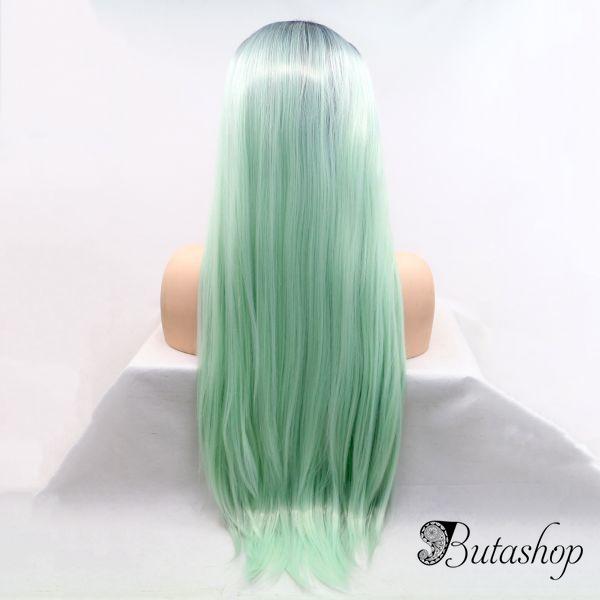 Длинный парик на сетке минтоловое омбре из ровных волос - www.butashop.com