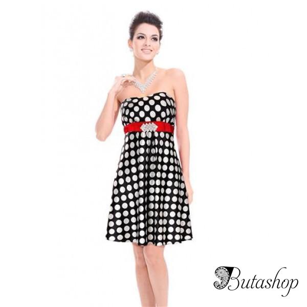РАСПРОДАЖА! Платье в горошек с красным поясом - www.butashop.com
