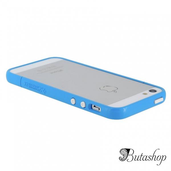 РАСПРОДАЖА! Glossy Injection Painting Design PC Up & Down Protective Frame for iPhone 5 (Blue) - www.butashop.com