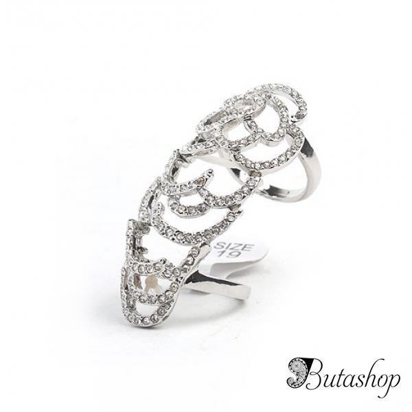 РАСПРОДАЖА! Длинное золотистое кольцо со стразиками - www.butashop.com