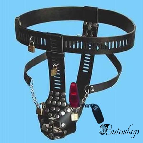 Черный мужской пояс верности с анальным вибратором - www.butashop.com