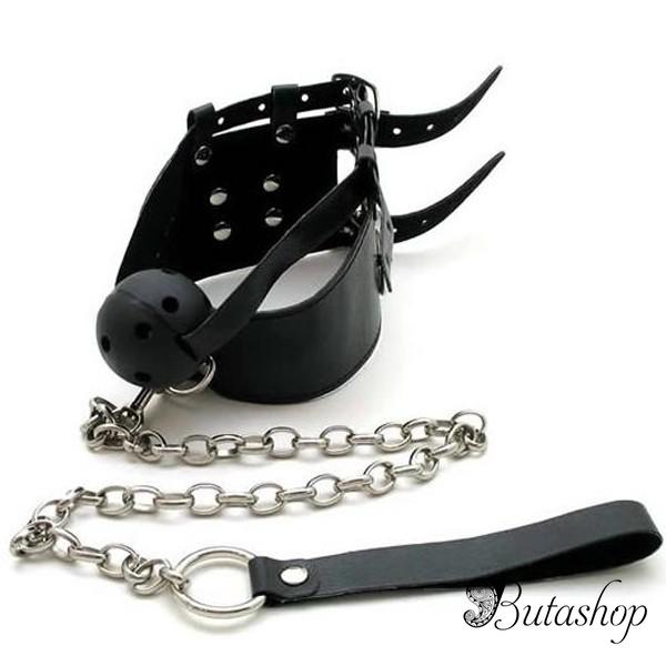 Черный кожаный кляп с цепью - www.butashop.com