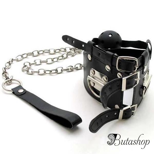 Черный кожаный кляп с цепью - www.butashop.com