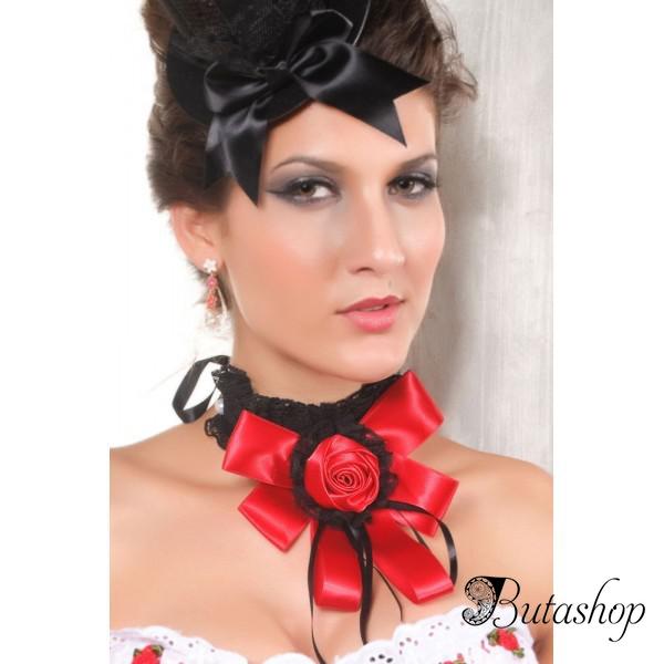 Стильное украшение в виде красного банта с розой - www.butashop.com
