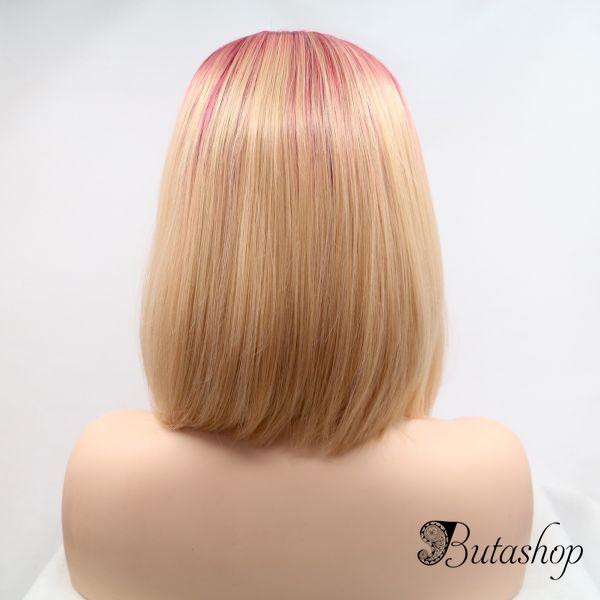Короткое каре блонд омбре парик на сетке с черно-красными корнями - www.butashop.com