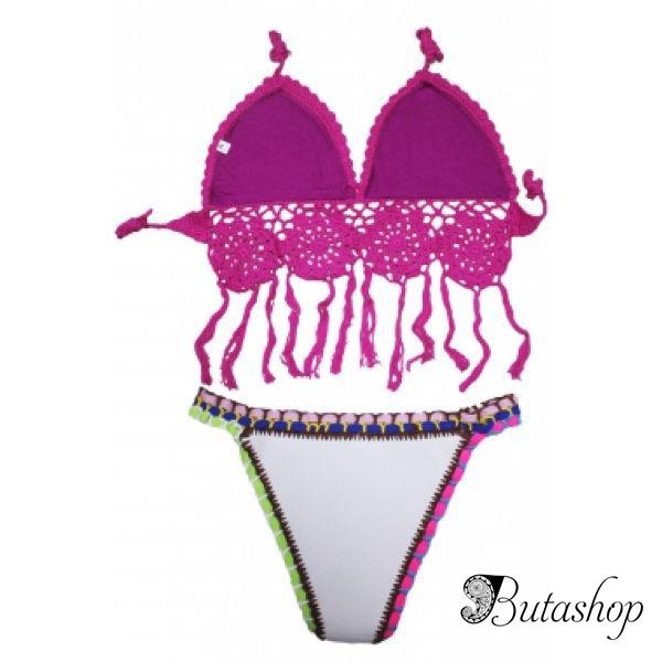 Розовый купальник с вязанымивставками - www.butashop.com