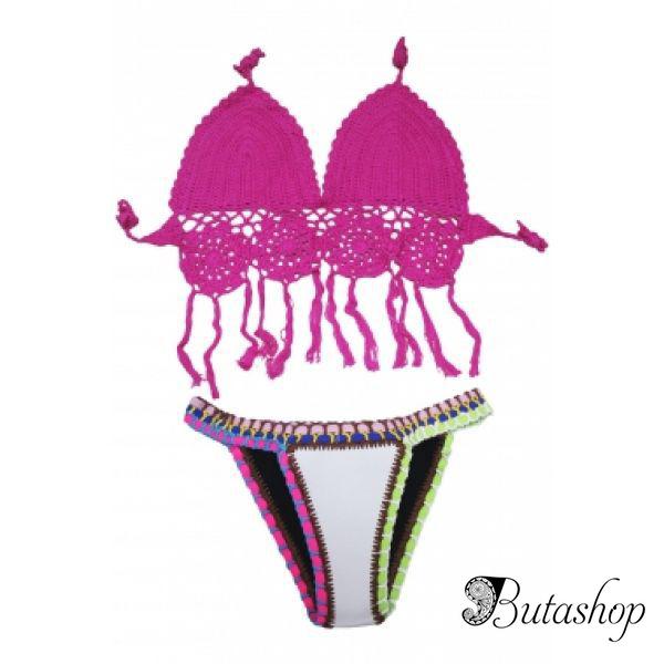 Розовый купальник с вязанымивставками - www.butashop.com