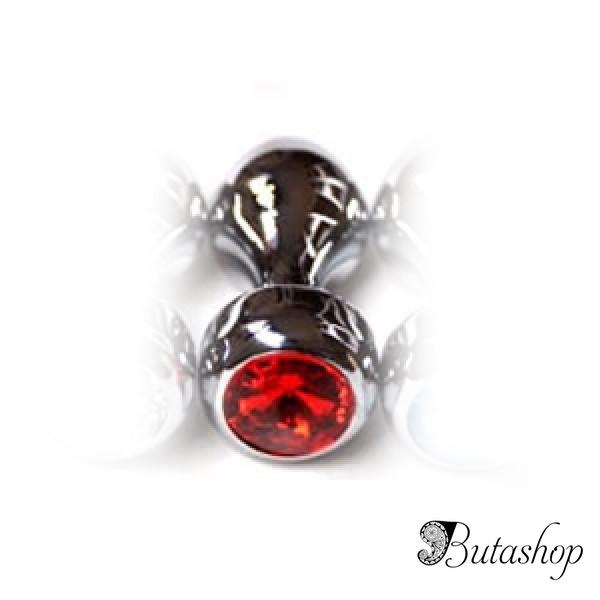 Серебристая анальная пробка с красным драгоценным камнем - www.butashop.com