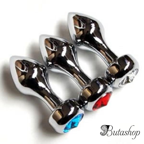 Серебристая анальная пробка с красным драгоценным камнем - www.butashop.com