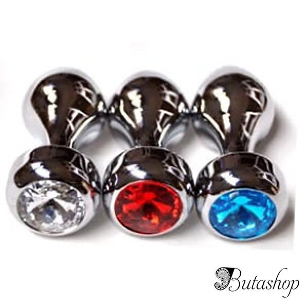 Серебристая анальная пробка с красным драгоценным камнем - www.butashop.com