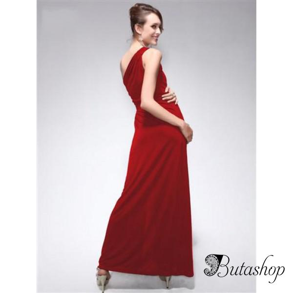 РАСПРОДАЖА! Платье на одно плече с оригинальной брошью красное - www.butashop.com