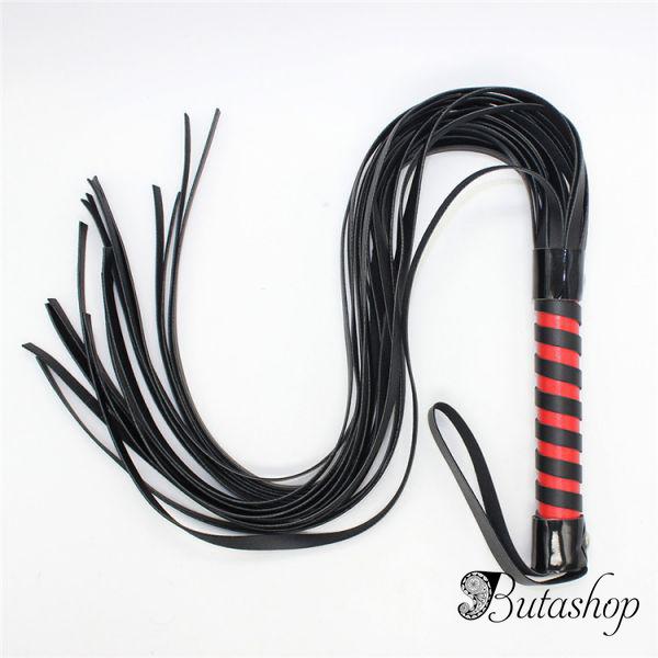 Черная кожаная плеть с красной ручкой - www.butashop.com