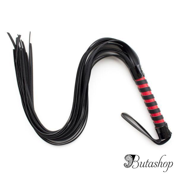 Черная кожаная плеть с красной ручкой - www.butashop.com