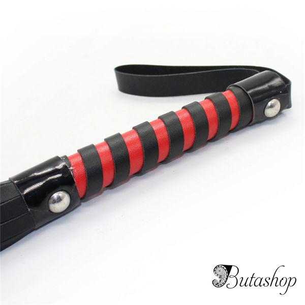 Черная кожаная плеть с красной ручкой - www.butashop.com