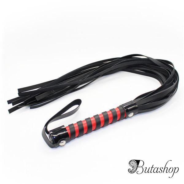 Черная кожаная плеть с красной ручкой - www.butashop.com