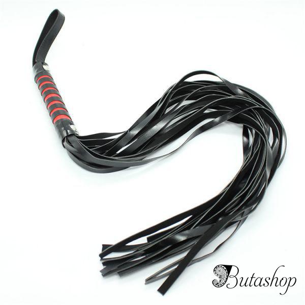 Черная кожаная плеть с красной ручкой - www.butashop.com