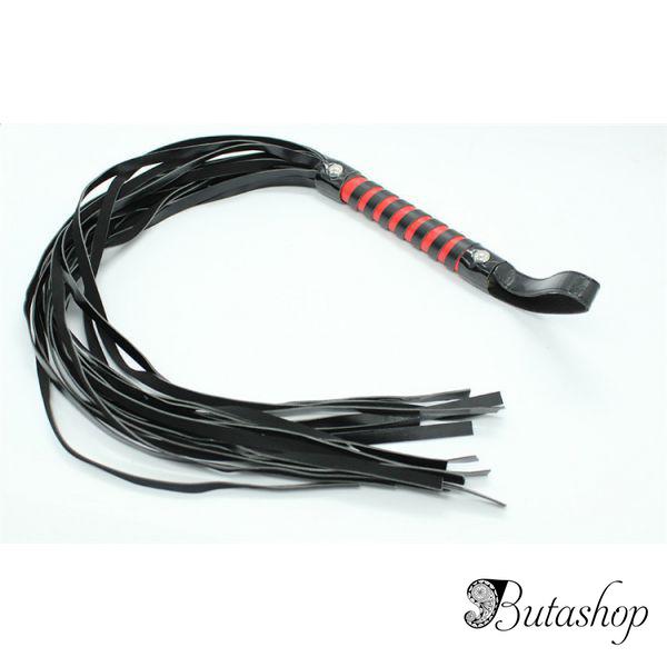 Черная кожаная плеть с красной ручкой - www.butashop.com