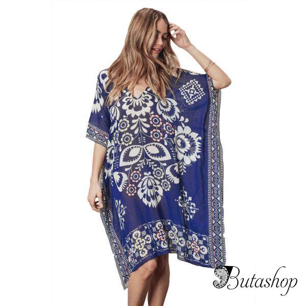 Floral Bandanna Print Boxy Beach Caftan - www.butashop.com