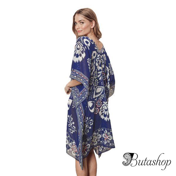 Floral Bandanna Print Boxy Beach Caftan - www.butashop.com