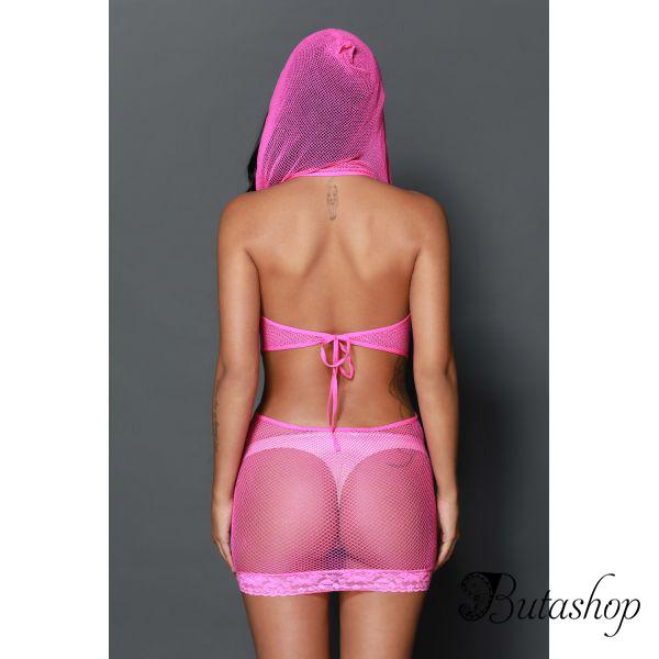 Розовое мини-платье из сетки - www.butashop.com