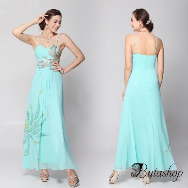 Голубое шифоновое длинное платье - www.butashop.com