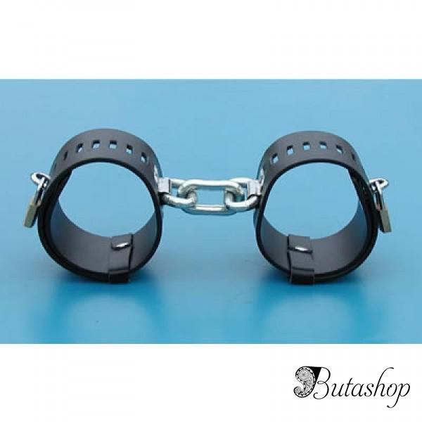 Черные кожаные наручники с металлическими замками - www.butashop.com