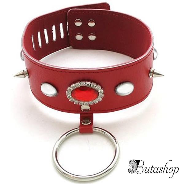 Современный красный кожаный ошейник - www.butashop.com
