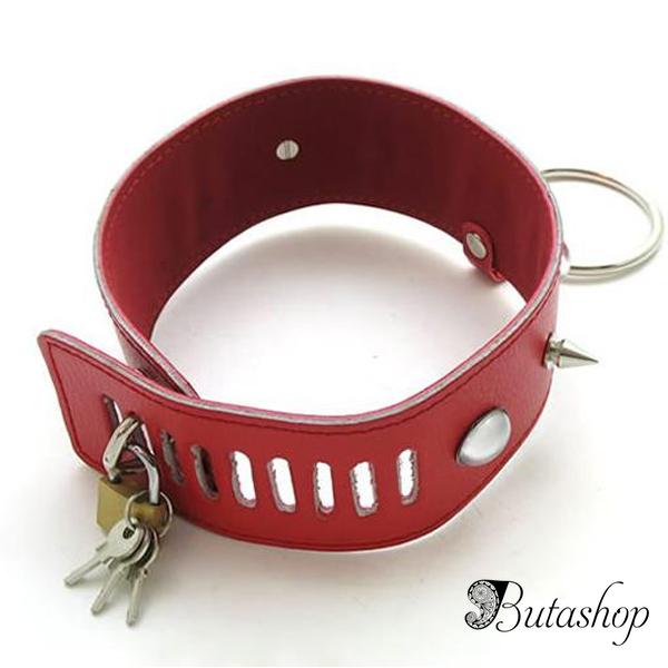 Современный красный кожаный ошейник - www.butashop.com