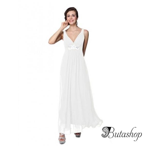 РАСПРОДАЖА! Элегантное белое платье с мерцающими стразами - www.butashop.com