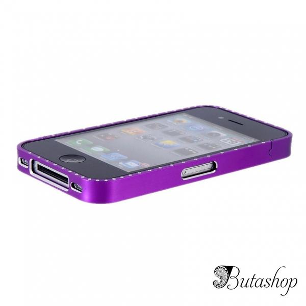 РАСПРОДАЖА! Metal Frame with Crystal Decoration for iPhone 4/ 4S (Purple) - www.butashop.com