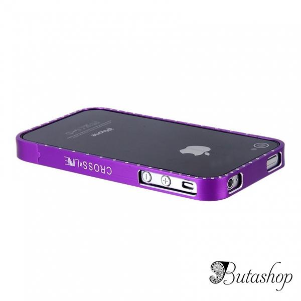 РАСПРОДАЖА! Metal Frame with Crystal Decoration for iPhone 4/ 4S (Purple) - www.butashop.com