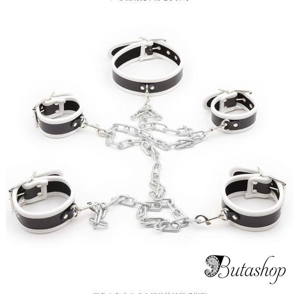 Кожаные манжеты для шеи, рук и ног скрепленные цепью - www.butashop.com