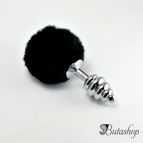 Анальная пробка спиральная с помпоном - www.butashop.com