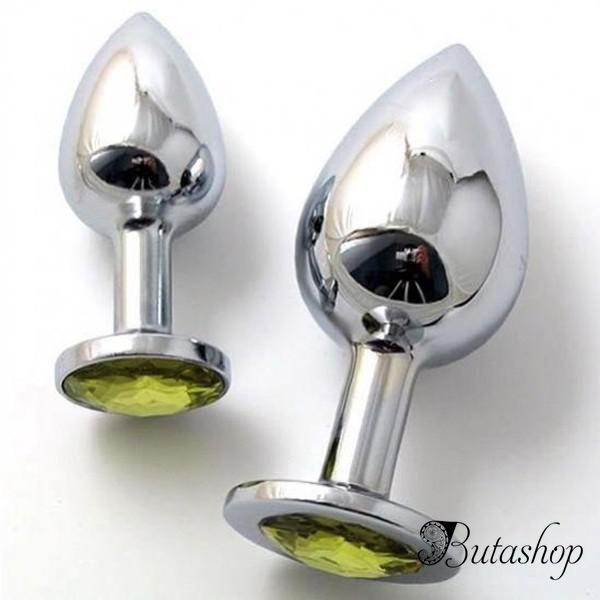 Металлическая анальная пробка с жолтым камнем, большая - www.butashop.com