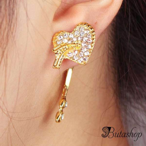 РАСПРОДАЖА! Золотистые серьги с сердечком - www.butashop.com