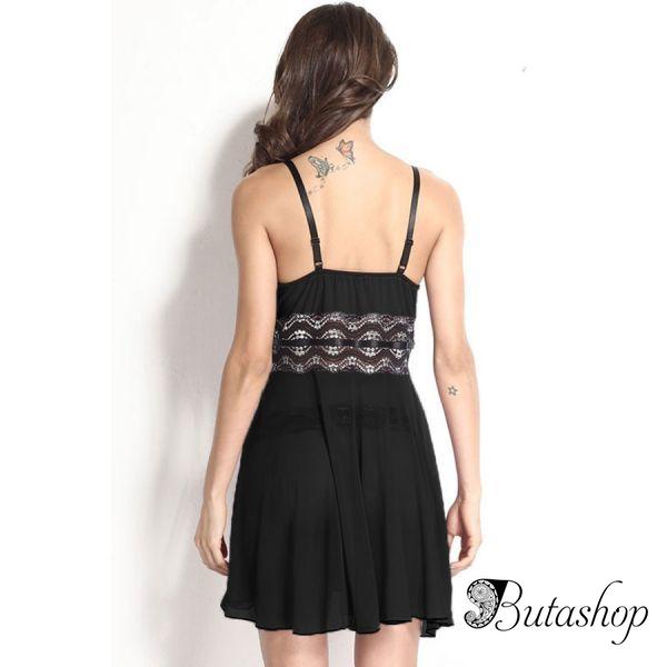 Plus Size Black Mesh and Metallic Lace Babydoll - www.butashop.com