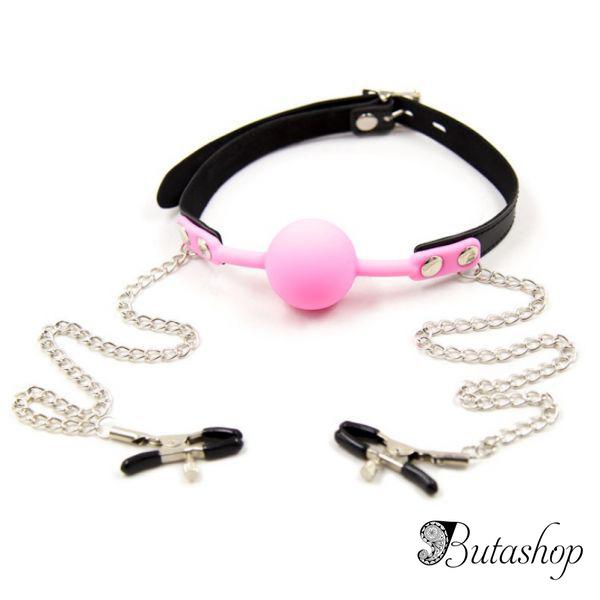 Зажимы для сосков с розовым силиконовым кляпом в виде шарика - www.butashop.com