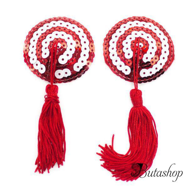 Красно-белые стикини с пайетками и кисточками - www.butashop.com