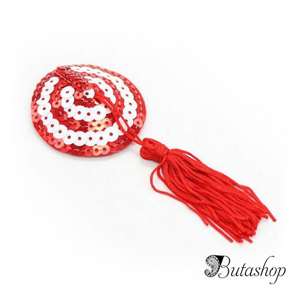 Красно-белые стикини с пайетками и кисточками - www.butashop.com