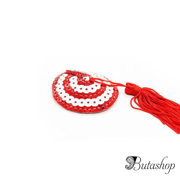 Красно-белые стикини с пайетками и кисточками - www.butashop.com