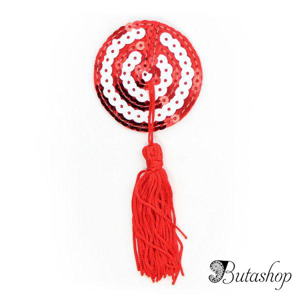 Красно-белые стикини с пайетками и кисточками - www.butashop.com