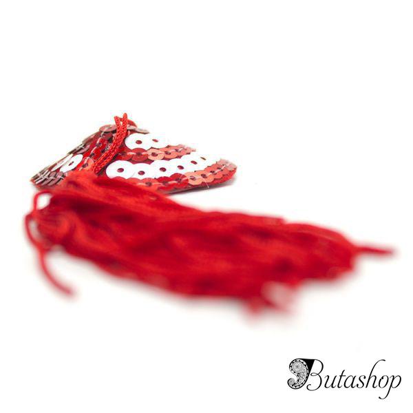 Красно-белые стикини с пайетками и кисточками - www.butashop.com